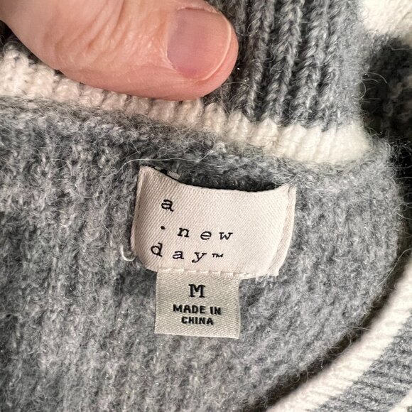 a new day Oversized Gray & White Cardigan Sweater Size M - Picture 7 of 8